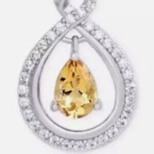 NIB 925 Sterling Silver Yellow Citrine Swarovski & Zirconia Pendant & Link Chain